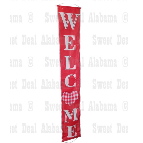 Vertical Welcome Banner – Red with Checkered Heart, Lighted Down The Sides - Picture 10 of 10